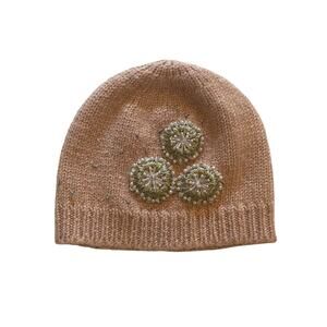 Talbots Wool/Alpaca Blend Rose Pink Beaded Embellished Snowflake Beanie/Hat